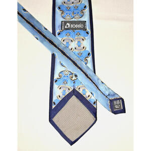 Men's DiMoggio Handmade 100% Silk Blue Mirrored Print Tie 4"x59"
